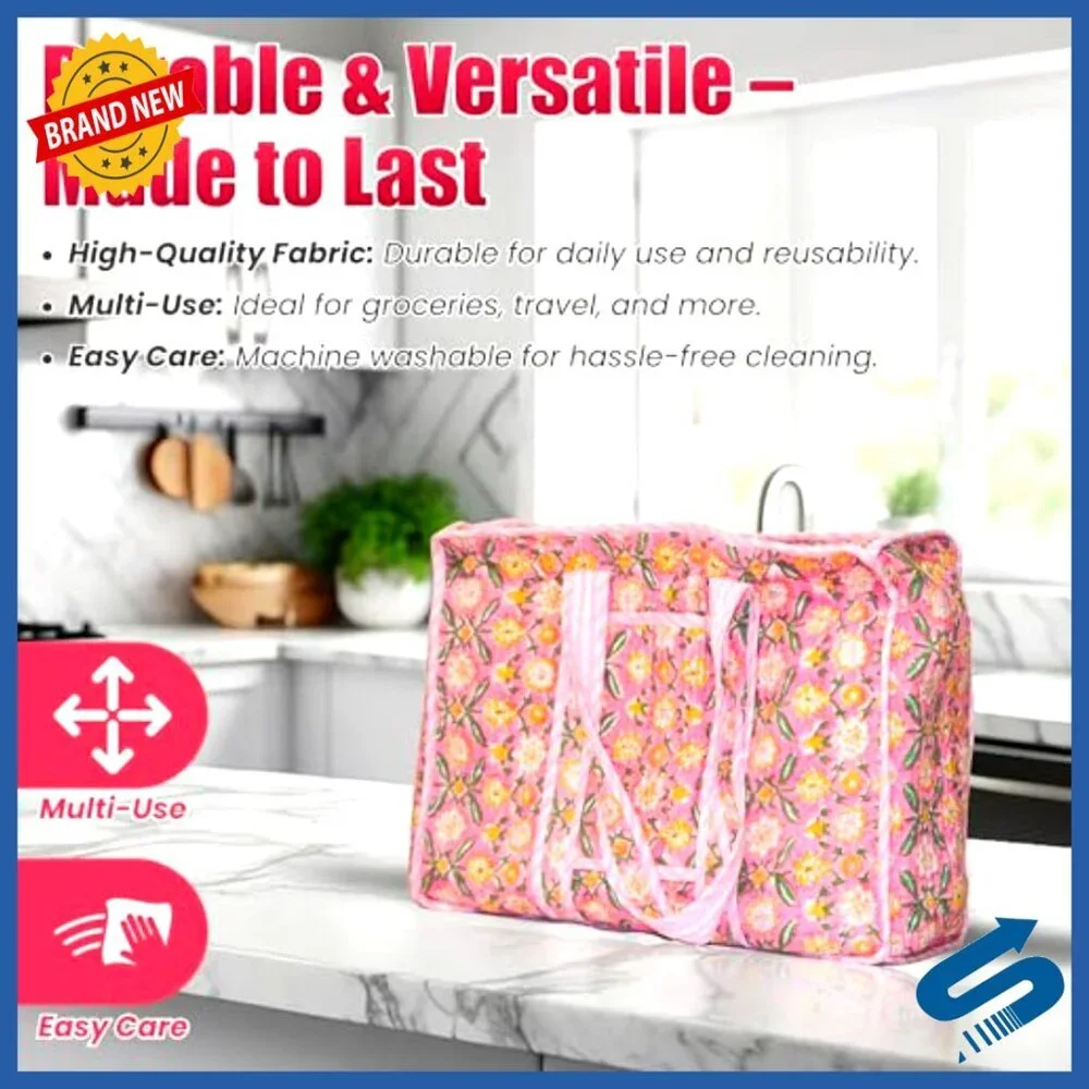 Quilted Cotton Tote Bag Spacious Lightweight Durable Washable
